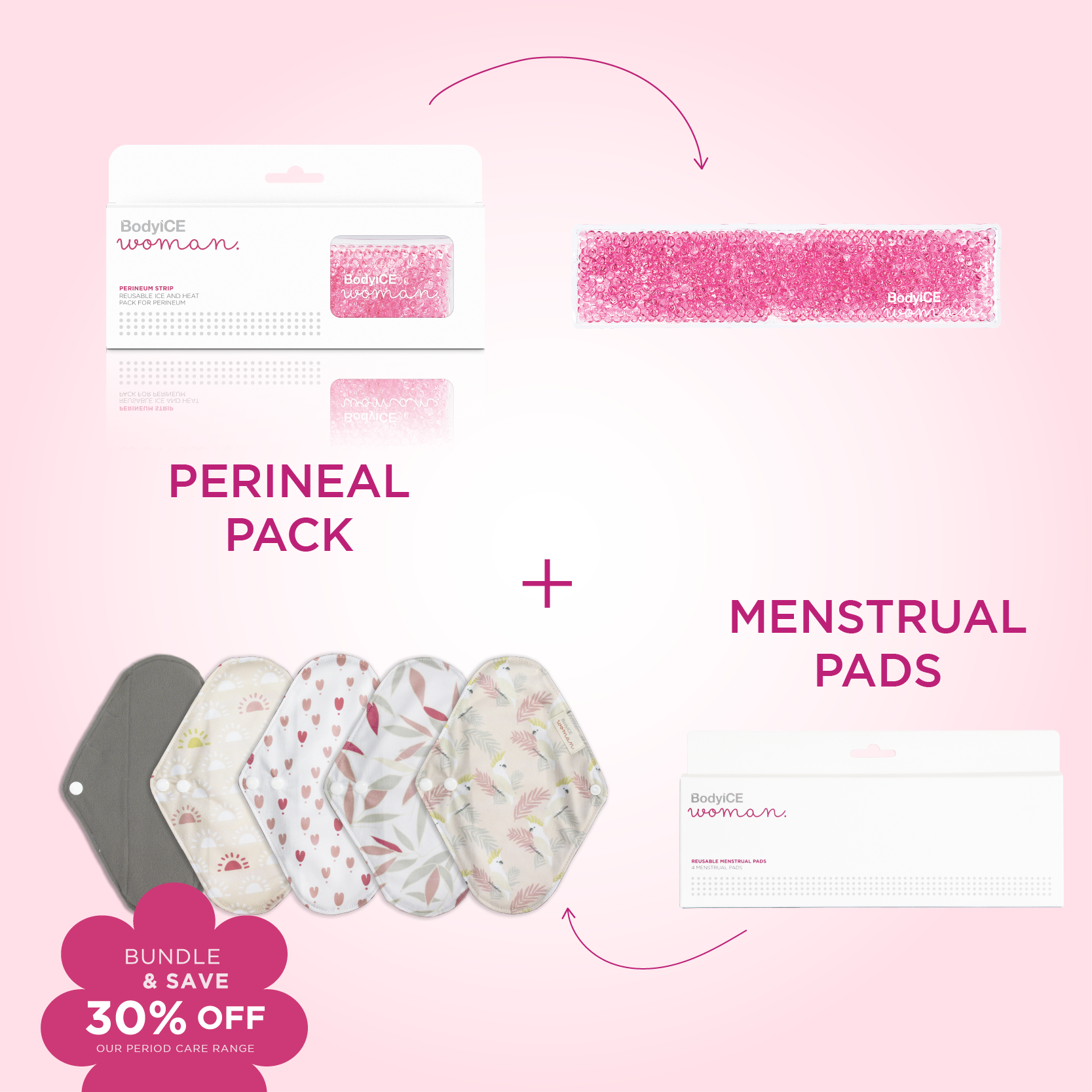 Perineal Ice Pack & Reusable Menstrual Pads Bundle BodyICE Woman